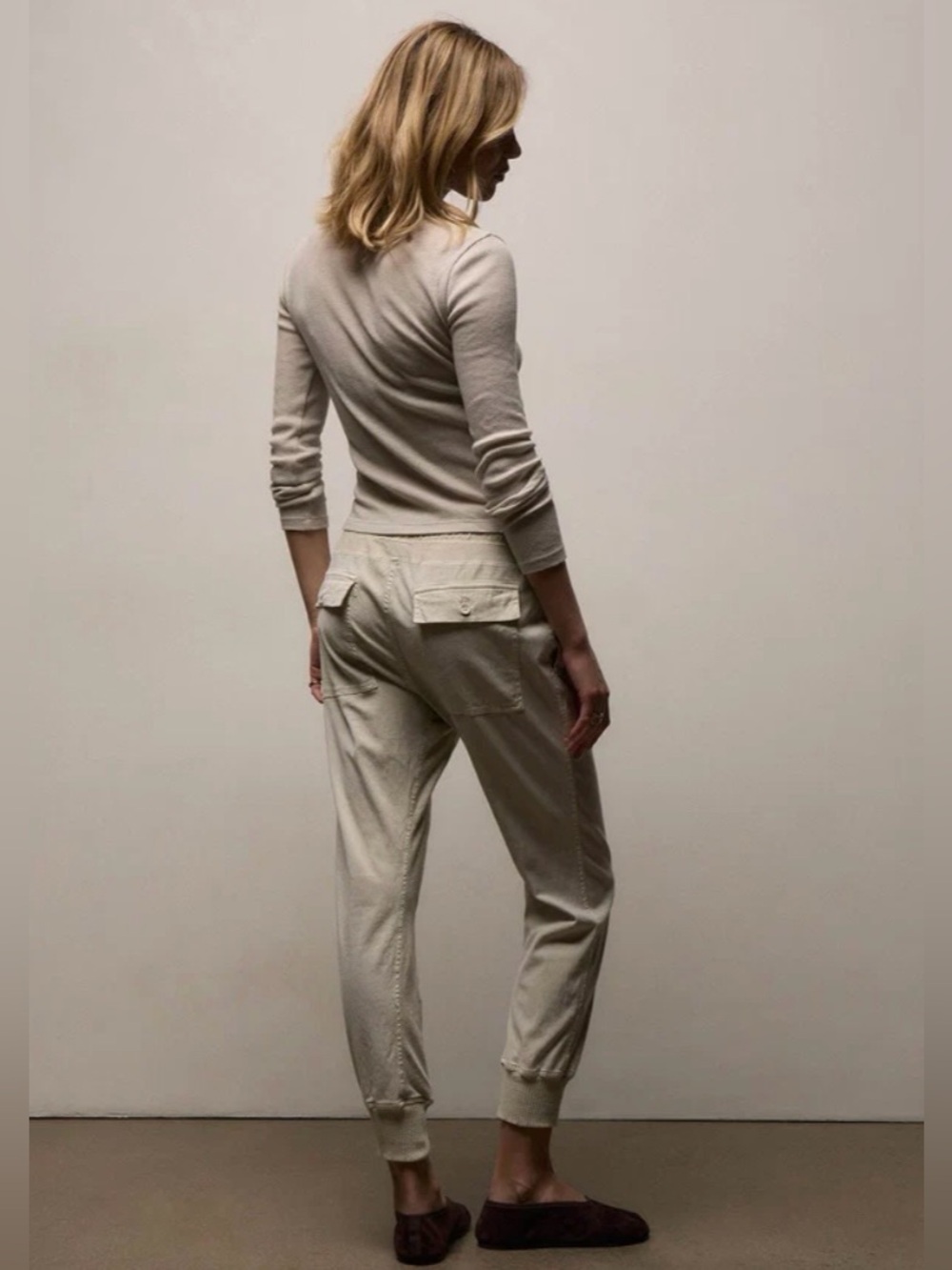 James Perse Women’s Mixed Media Pants in Talc Size 2/ Medium - Picture 2 of 9